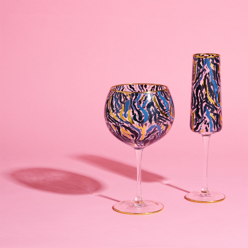 Frida Set of 2 Zebra Print Champagne Flutes