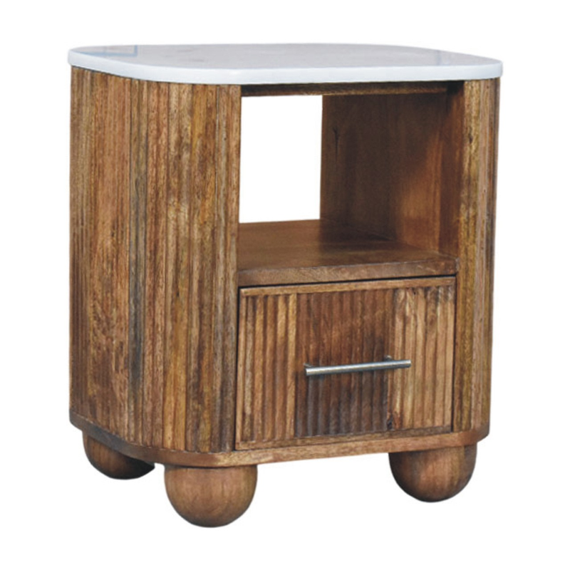 Artisan Furniture Solid Wood Beaumont Marble Bedside, 1 Drawer & 1 Open Slot, Brown & White
