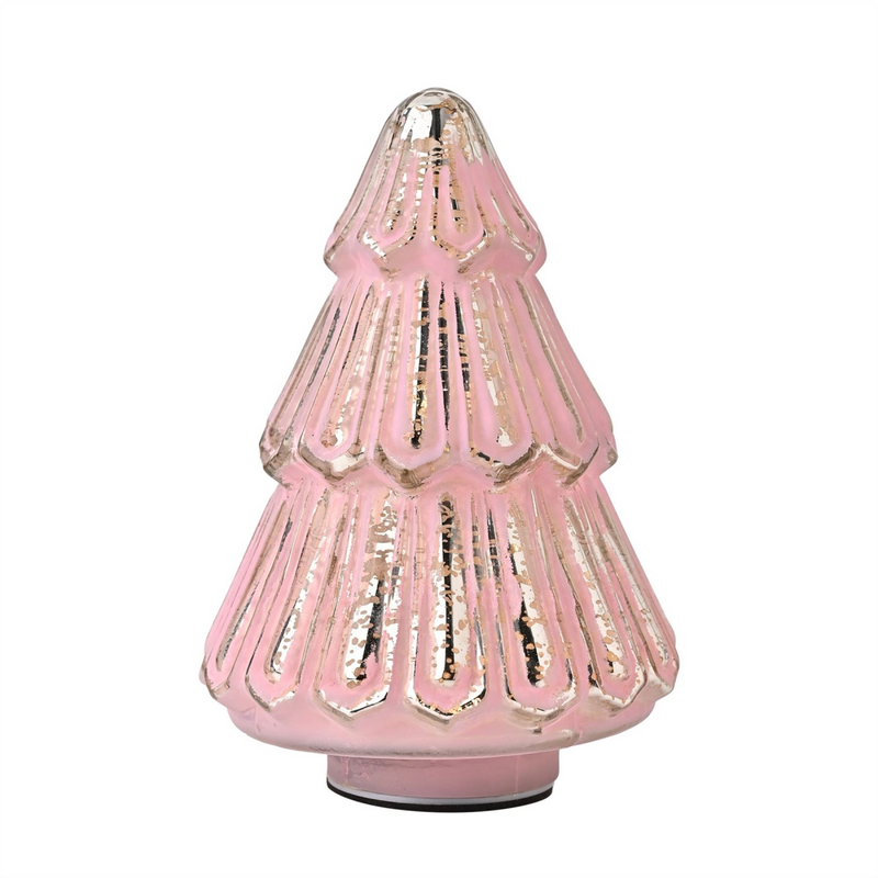 Medium Pink Crackle Effect LED Glass Christmas Tree