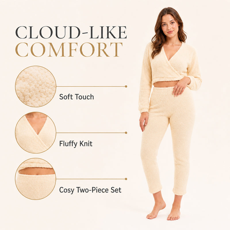Women's Ultra Soft Teddy Fleece Loungewear Set Long Sleeve Wrap Top and Stretch Fit Pants Ideal for Relaxing and Sleeping Daisy Dreamer