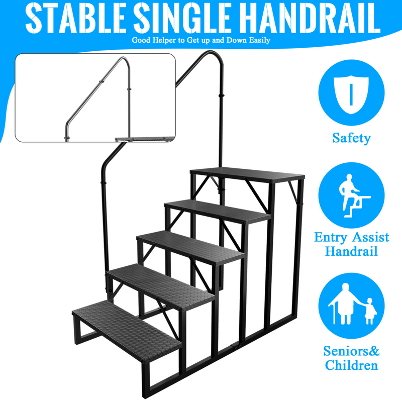 RV Stairs 5 Step, RV Steps Anti-Slip, Hot Tub Steps with Handrail, 660 lbs Hot Tub Steps Step Ladder for 5th Wheel RV, Mobile Home Stairs