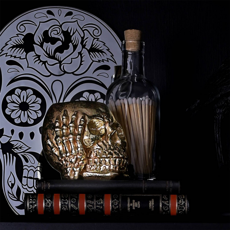 Gold Skull with Black Rose Tealight Holder