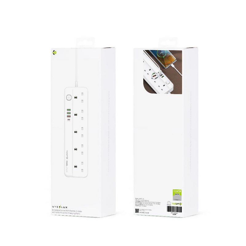 WYEFLUX Extension Socket 10A Electric Outlets With USB PD QC3.0 Charging Ports