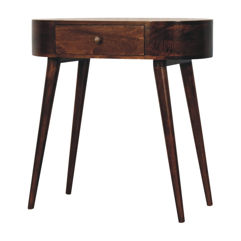 Artisan Furniture Solid Wood California Walnut Rounded Small Console Table, Brown, 1 Drawer