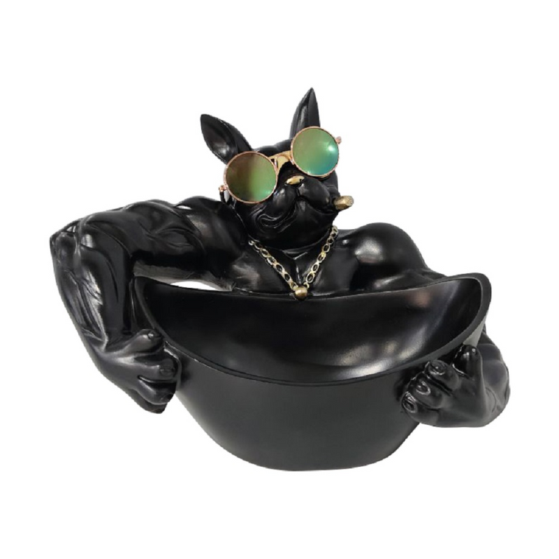 Bulldog Storage Sculpture, Resin Cool Dog Bulldog Statue Storage Tray, Bulldog Tray Ornament Key Snack Holder