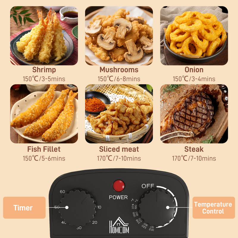 HOMCOM 5L Deep Fryer with Removable Oil Basket and Viewing Window, 2000W