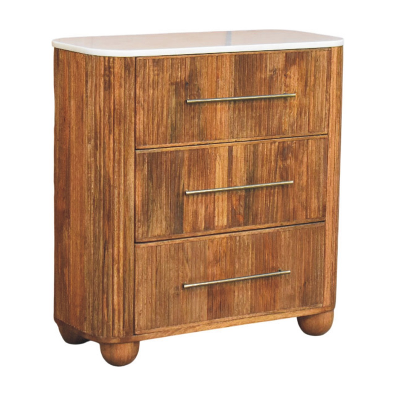 Artisan Furniture Solid Wood Beaumont Marble Chest, 3 Drawers, Brown & White
