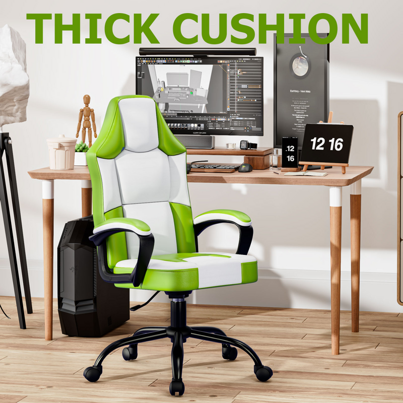 Ergonomic Gaming Chair, Height Adjustable Computer Chair, Pu Leather PC Chair with Castors, for Adults