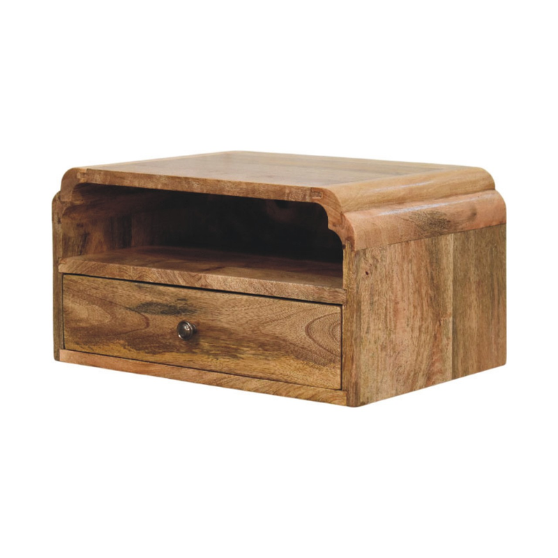 Artisan Furniture Solid Wood Avora Wall-Mounted Bedside, 1 Drawer & 1 Shelf, Beige