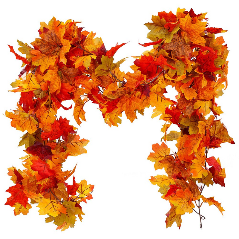 Halloween Christmas 6FT Autumn Fall Maple Leaves Wreath Garland Hanging Plant