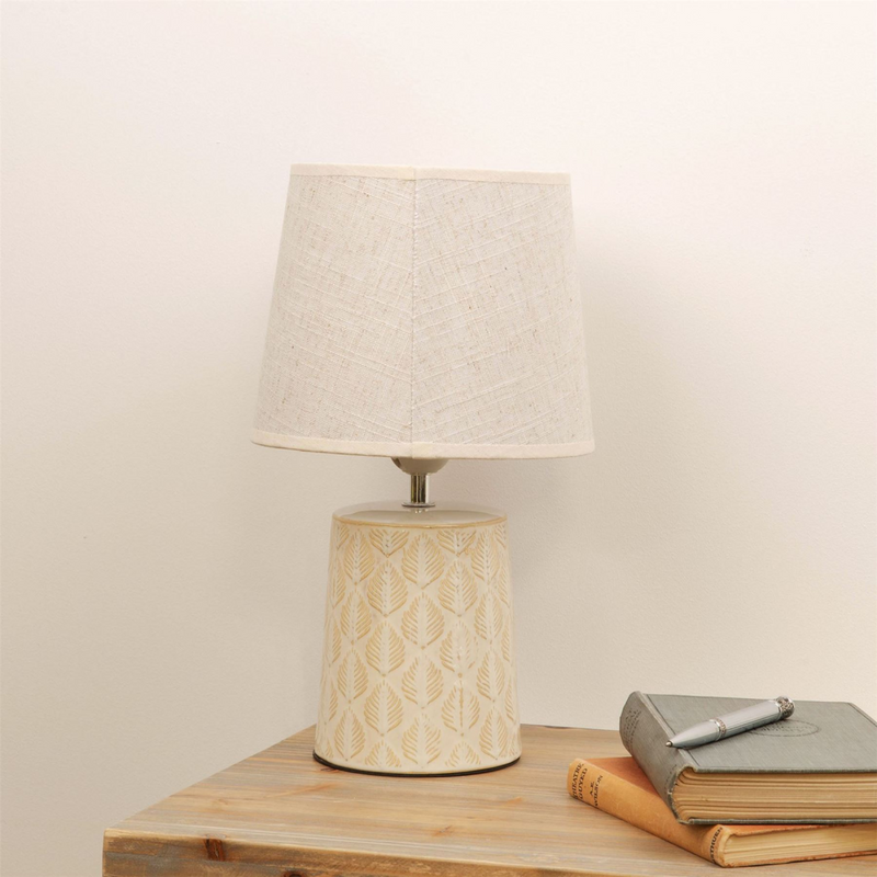 Leaf Print Table Lamp with Beige Linen Shade *(8/6)*