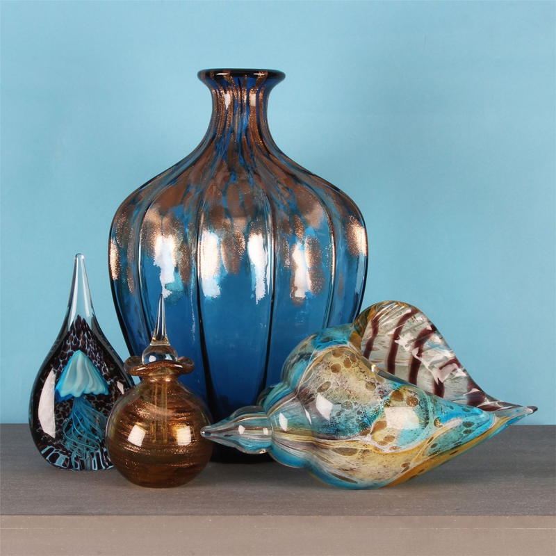 Objets d'Art Glass Vase Blue & Bronze 32cm