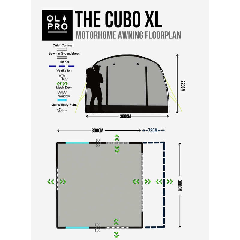 Cubo XL  Motorhome Awning ( Fibreglass Poles )