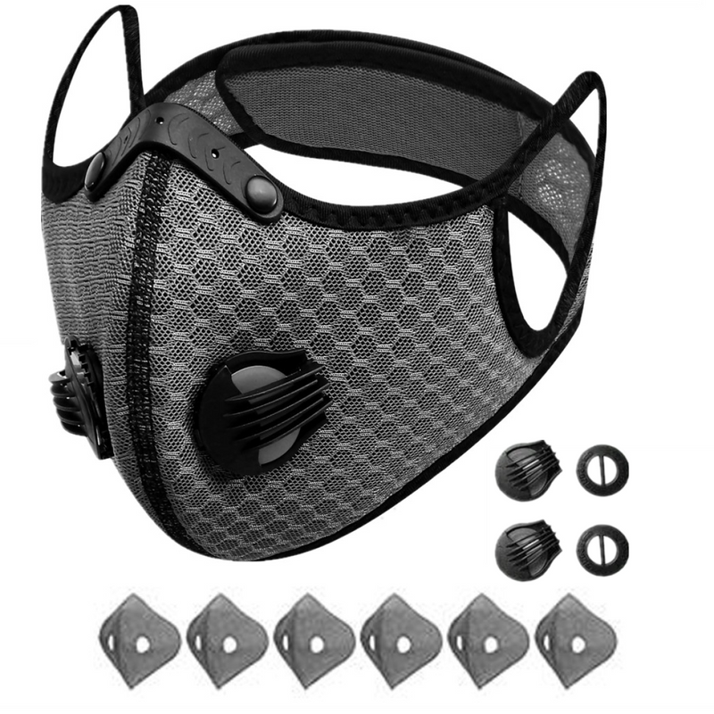 （2 Pack）Reusable Half Face Cover Mask w/ Filter Cycling Outdoor Sport Face Mask Grey