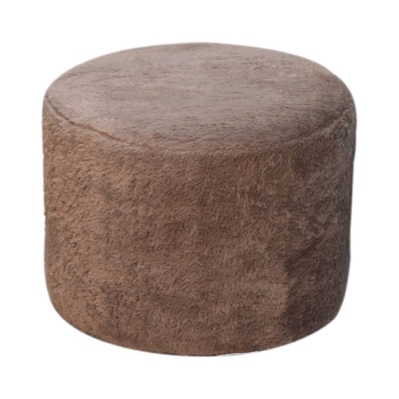 Artisan Furniture Solid Wood Faux Fur Round Footstool, Brown