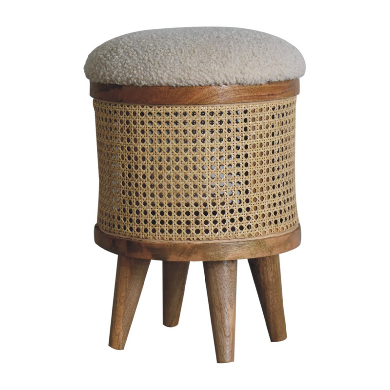 Artisan Furniture Solid Mango Wood Cream Boucle Larissa Footstool