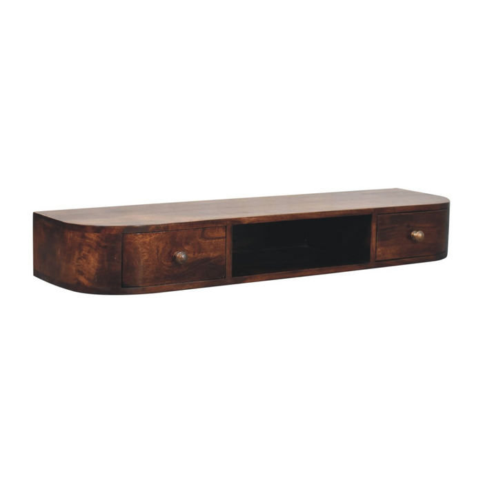 Artisan Furniture Solid Wood Lunar Wall Mounted Chestnut Console, 2 Drawers, Open Slot