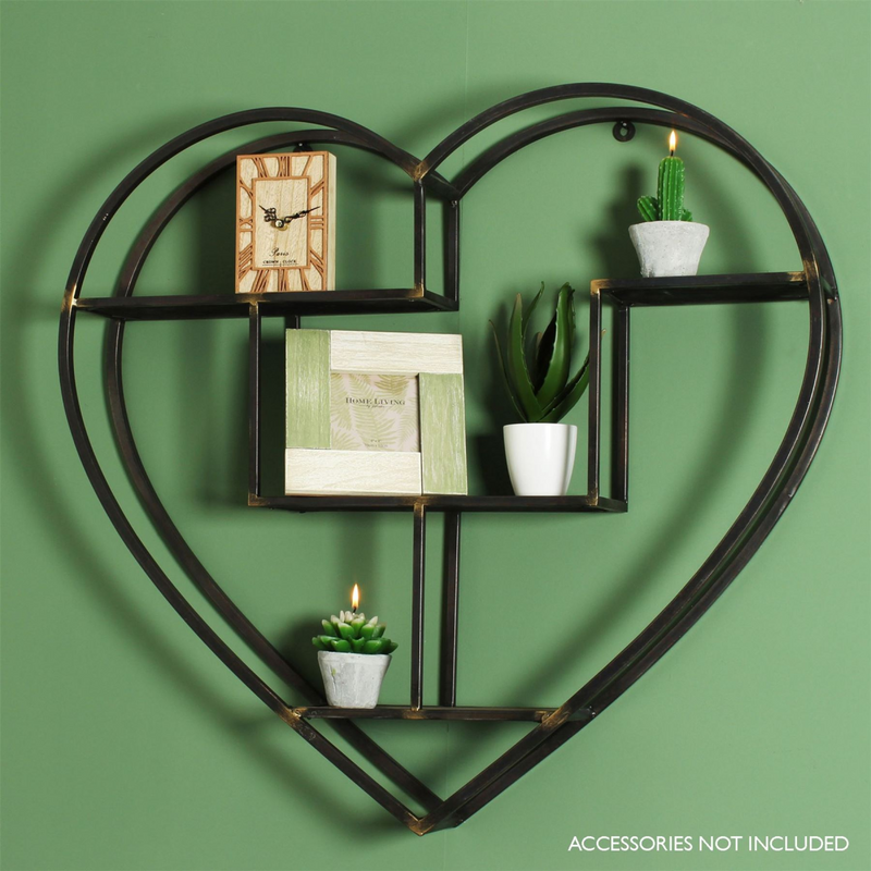 Wood & Metal Heart Shaped Shelf Wall Decoration
