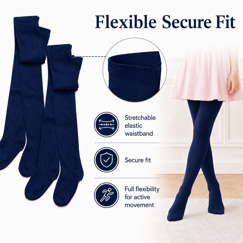 3 Pairs Girls Cotton Lycra Back To School Tights Cotton Rich Long Socks Stylish Comfortable Durable For Uniforms Everyday Wear Ages 3-12 Years by Sock Stack