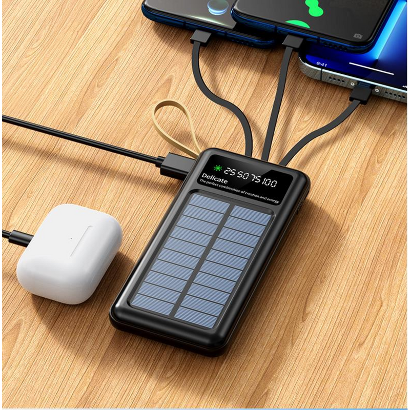 WYEFLUX 10000mAh Portable LED Light & Power Bank with Built-In Cables (USB, USB-C and 8-Pin)