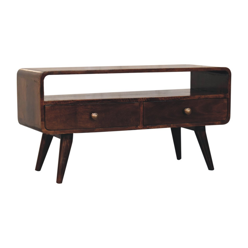 Artisan Furniture Solid Wood Curved California Walnut Media Unit, Brown, 2 Drawers and 1 Shelf