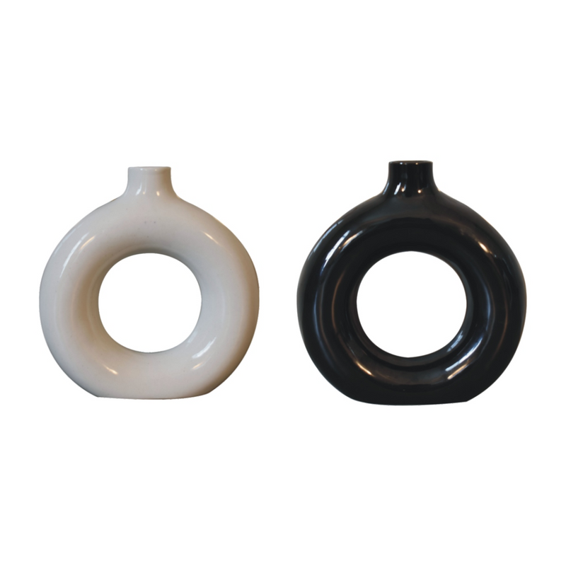 Artisan Furniture Home Decor Accessories - Black & White Gloss Flower Vase