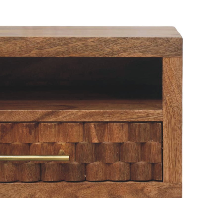 Artisan Furniture Solid Wood Arno Wall-Mounted Nightstand in Golden Teak, Drawer And Open Shelf, Brown