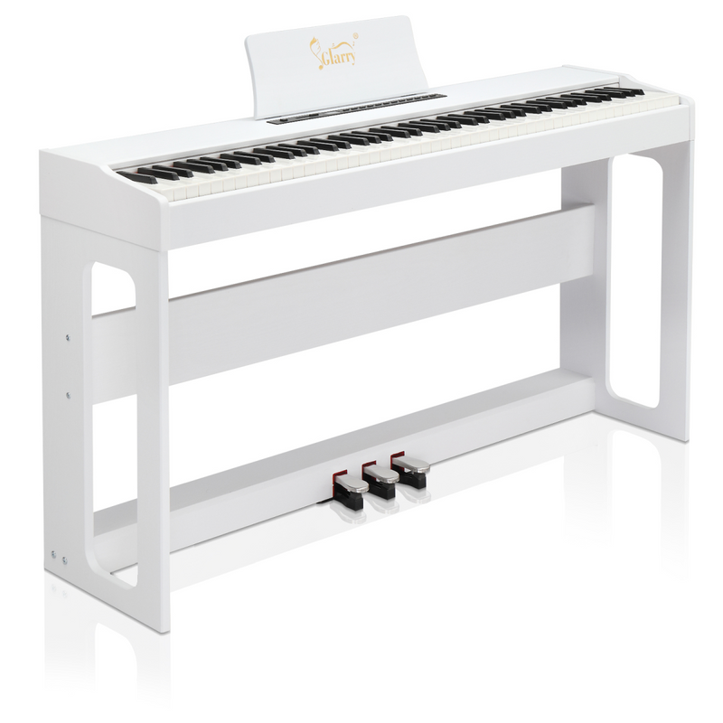 Glarry GDP-104 88 Keys Full Weighted Keyboards Digital Piano with Furniture Stand, Power Adapter, Triple Pedals, Headphone, for All Experience Levels White