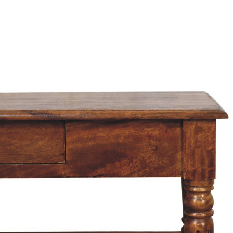 Artisan Furniture Solid Wood Turned Legs Chestnut Coffee Table, 2 Drawers and 1 Shelf, Dark Brown