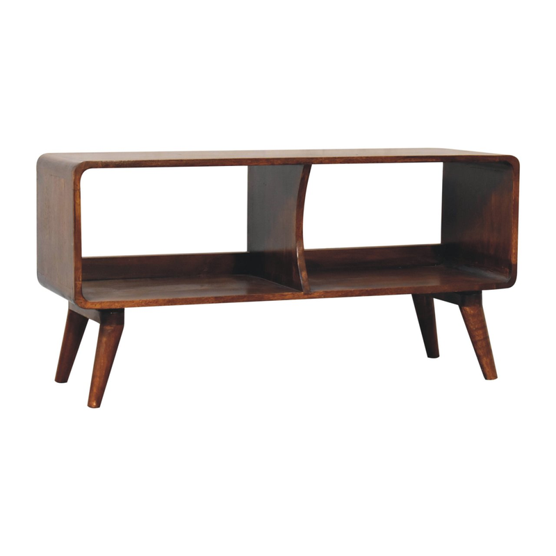 Artisan Furniture Solid Wood Curved Chestnut Double Slot Media Unit, 2 Open Slots, Brown