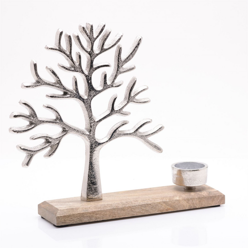 Tree of Life Metal & Wood Tea Light Holder 27cm