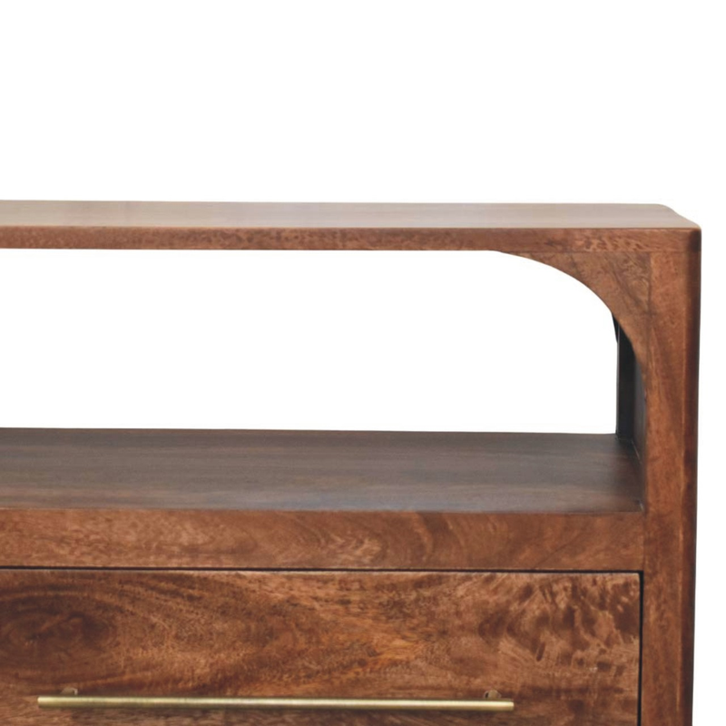 Artisan Furniture Solid Wood Arc-Line Media Console, 2 Drawers & 1 Open Slot, Brown