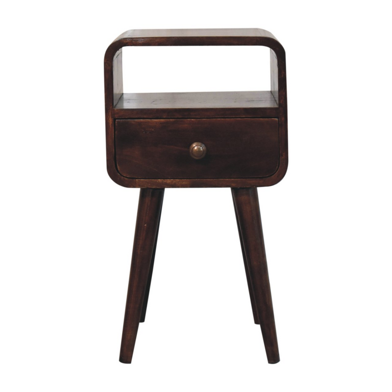 Artisan Furniture Solid Wood Mini California Walnut Curved Bedside with Open Slot