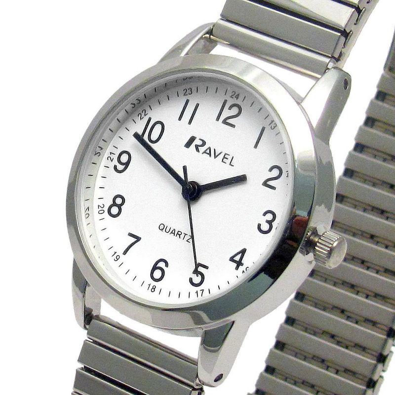 Ravel Ladies Bold Number White Dial Gold Expander Bracelet Watch R0232.21.2