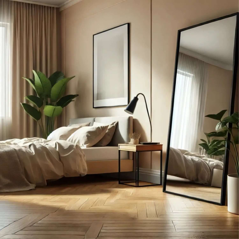 Takara - Full Length Leaner Black Metal Rectangle Mirror - 180cm x 90cm