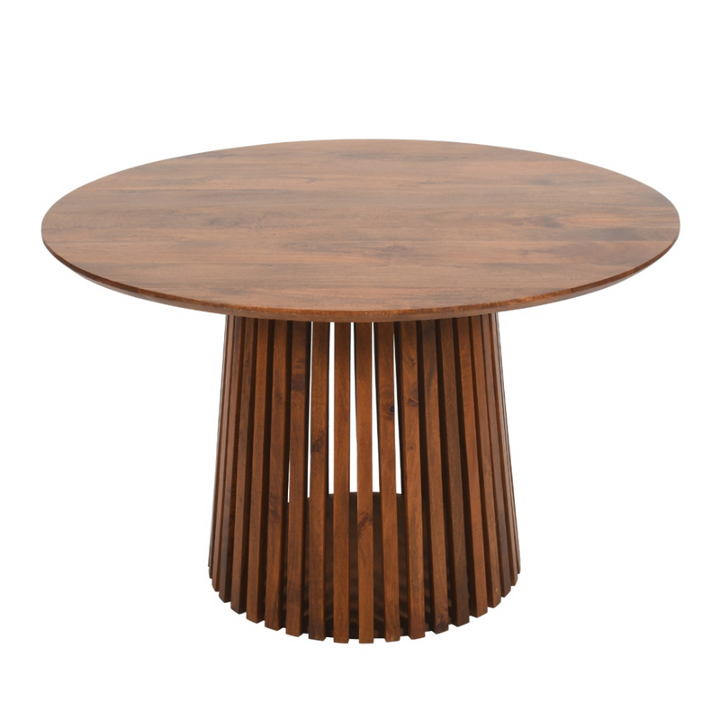 Slatted Mango Wood Round Dining Table 4 To 6 Seater