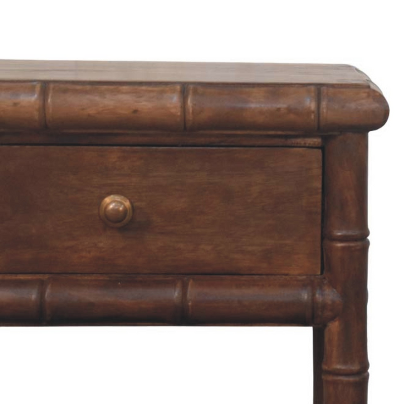 Artisan Furniture Solid Wood Bamboo Carved Bedside Table, 1 Drawer, 1 Shelf, Brown