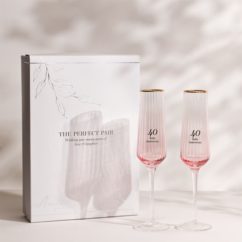 Amore Set of 2 Flute Glasses - 40th Anniversary (MINIMUM ORDER QUANTITY 2)