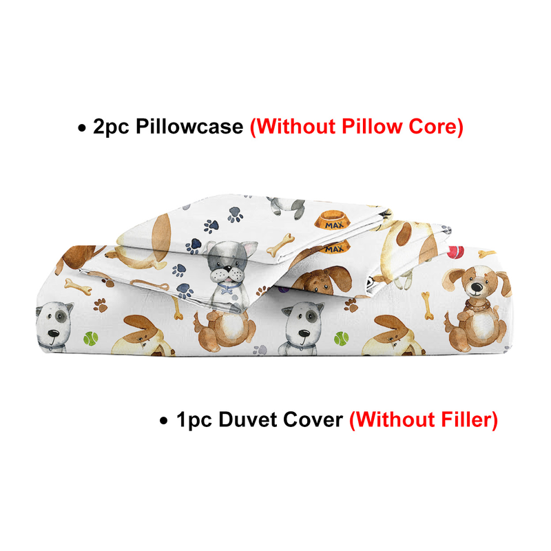 Kids' Duvet Cover Sets Animals Pastel Duvet Covers Cartoon Dogs Paws Pattern Bed Sets 3 Pieces 1 Duvet Cover and 2 Pillow Cases Cute Puppy Dogs Bedding for Kids (Single)