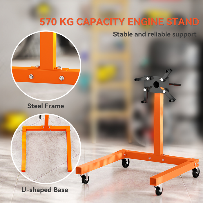 HOMCOM 570 kg Rotating Engine Stand with Adjustable Head, Orange