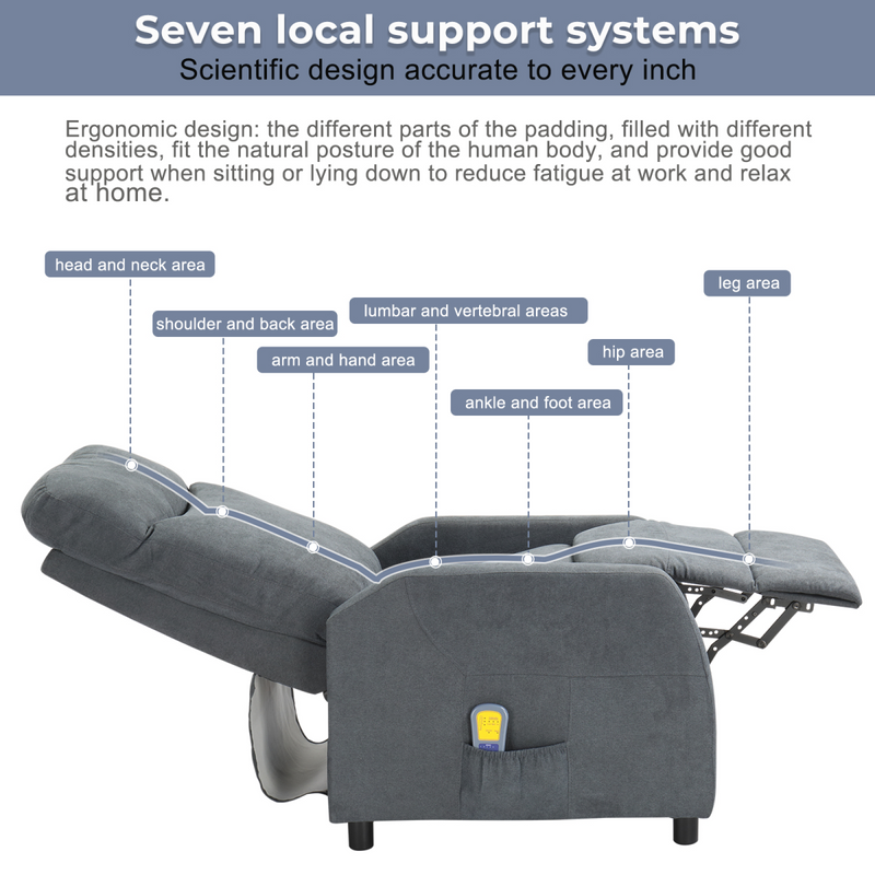 Fabric With 6-Point Massage Heating Function Recliner Light Gray