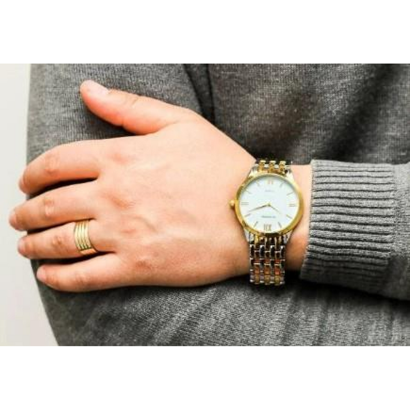 Sekonda Classic Basic Mens White Dial Two Tone Stainless Steel Bracelet Watch 3449