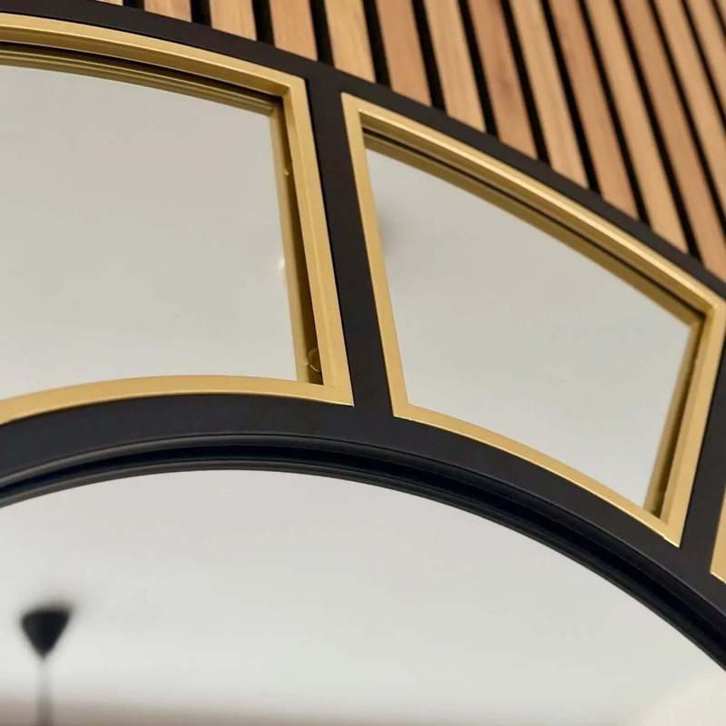 Mio - Black & Gold Metal Arched Window Mirror - 95cm x 120cm