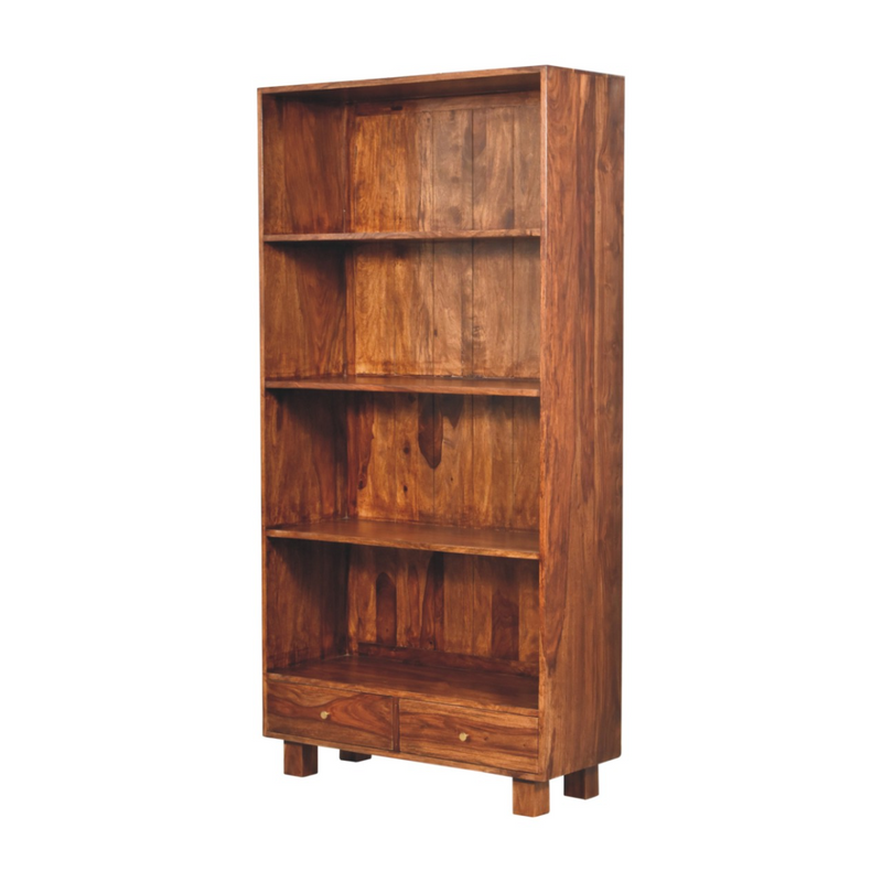 Artisan Furniture Solid Wood Tula Bookcase, Brown, 4 Shelves and 2 Drawers