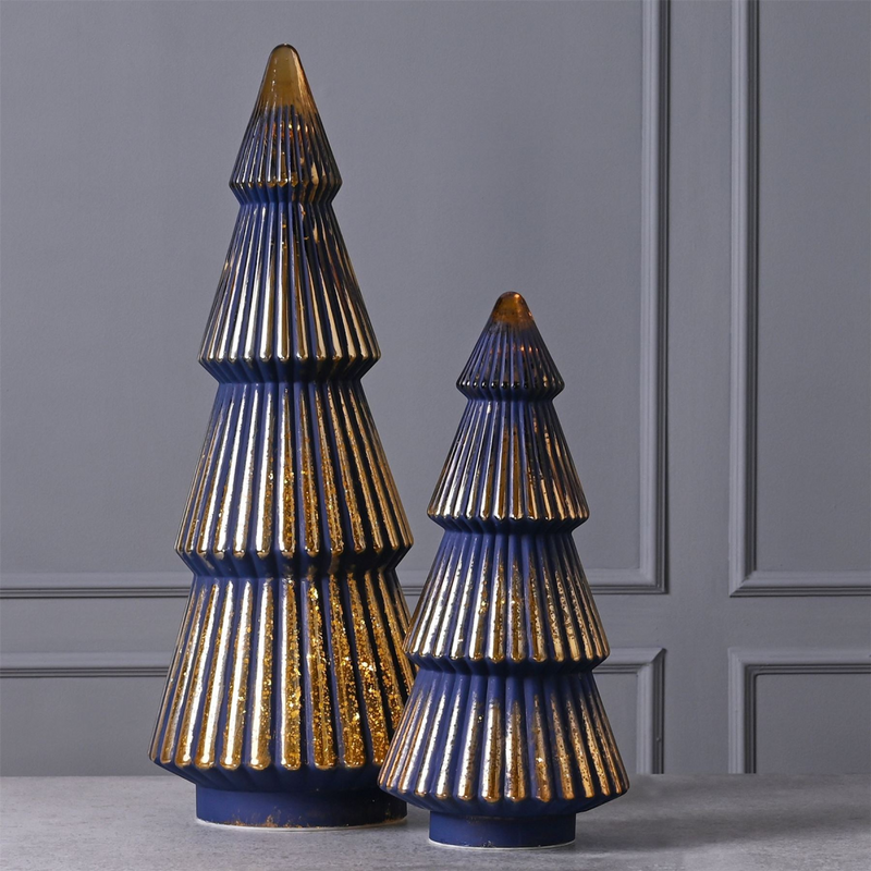 Large Navy Crackle Glass LED Christmas Tree