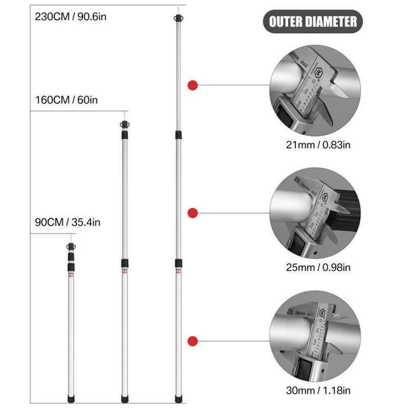 2x 230cm Tent Poles Telescopic Adjustable Awning Canopy Tarp Pole Support Rod UK