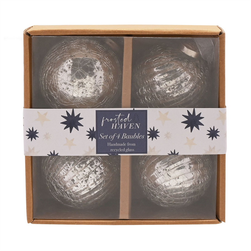 Set of 4 Silver Recycled Glass Baubles
