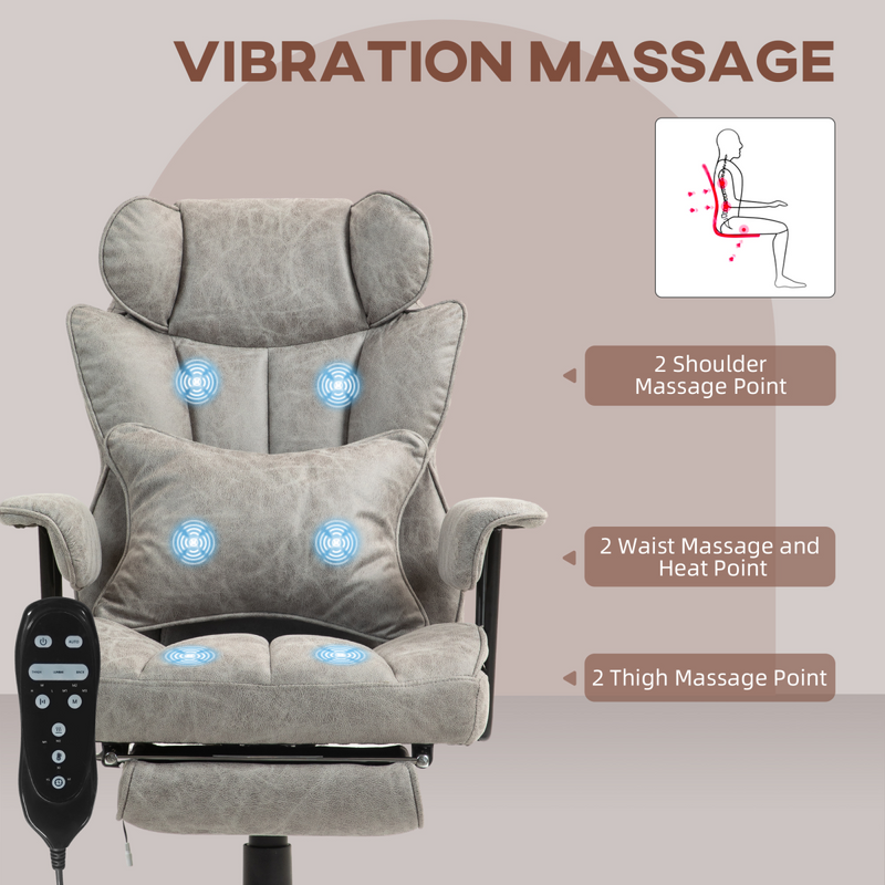 HOMCOM Massage Office Chair, Heated Reclining Desk Chair, Grey