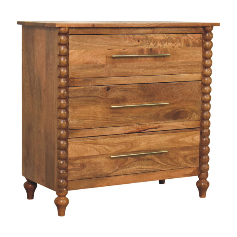 Artisan Furniture Solid Wood Spindle 3-Drawer Chest, Brown