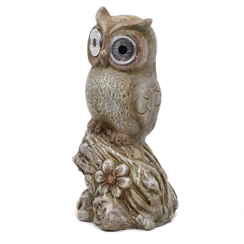 Terracotta Owl On Branch Ornament with Solar Light Eyes